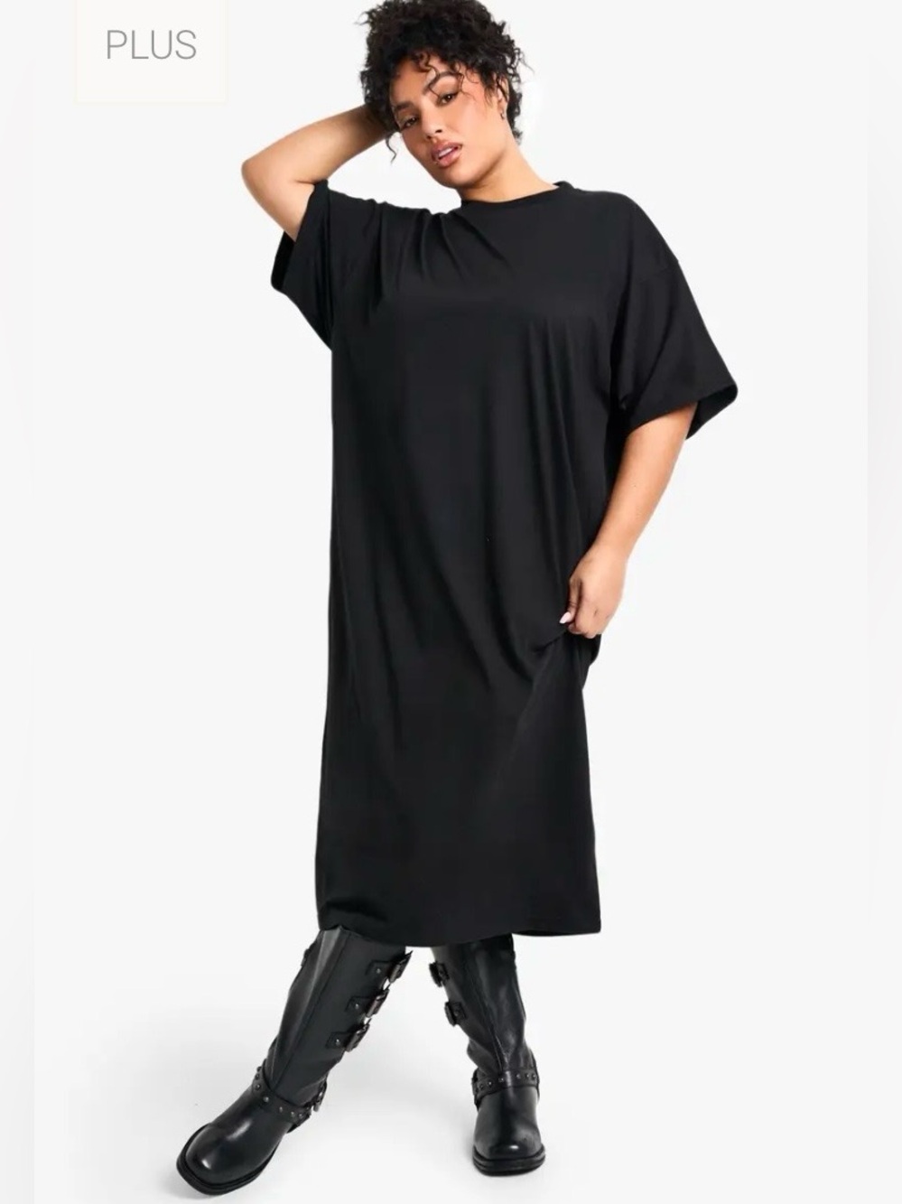 PrettyLittleThing Black Oversized Midi T-Shirt Dress - Picture 2 of 8